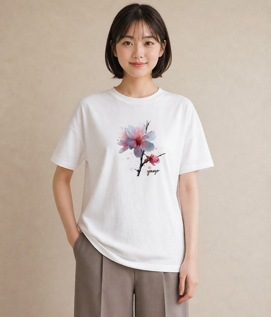デザインTシャツ レディース さくら 桜 サクラ 花 花柄 イラスト 線画 ビーチ デイリーウェア 白T