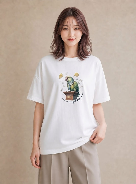 Tシャツ レディース セキセイインコ ペット 動物 イラスト 可愛い 普段着 週末コーデ 白T