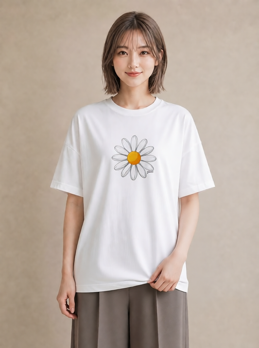 グラフィックTシャツ レディース デイジー 花 花柄 イラスト 普段使い 部屋着 女性向けギフト 白T