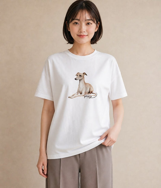 Tシャツ レディース イタリアングレーハウンド 犬 いぬ イラスト ミニマル 誕生日プレゼント 綿100 白T