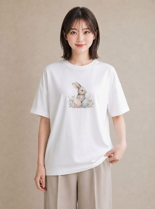 半袖Tシャツ レディース ネザーランドドワーフ ペット 動物 イラスト きれいめカジュアル 友達ギフト 部屋着 白T