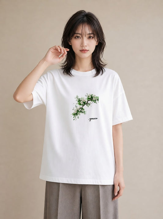 デザインTシャツ レディース 梅 花 花柄 イラスト 休日コーデ 綿100 デート 白T