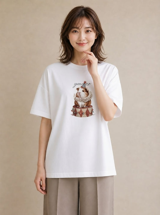 グラフィックTシャツ レディース ライオンラビット ペット 動物 イラスト 普段使い 春コーデ 姉妹 白T