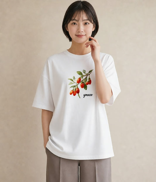 グラフィックTシャツ レディース 木の実 植物 ボタニカル イラスト 普段使い 海 カフェ巡り 白T