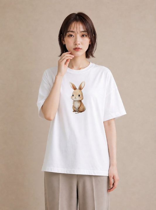 半袖Tシャツ レディース ロップイヤー ペット 動物 イラスト ミニマル ホワイトデー 春服 白T
