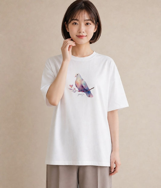 プリントTシャツ レディース ボタンインコ ペット 動物 イラスト こなれ感 ホワイトデー 春服 白T