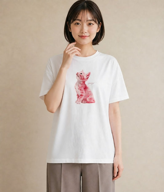 半袖Tシャツ レディース しっぽ 猫 ねこ イラスト アート風 ギフト 母の日 白T