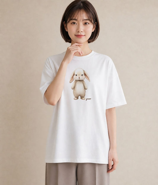 デザインTシャツ レディース ウサギ系野生 動物 アニマル イラスト ボタニカル ママ カフェ服 白T