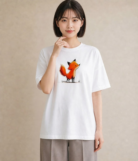 Tシャツ レディース きつね 動物 アニマル イラスト ポップ 旅行用 海 白T