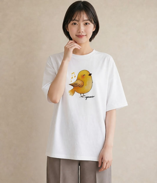 Tシャツ レディース 小鳥 ペット 動物 イラスト ボタニカル 自分用 ルームウェア 白T