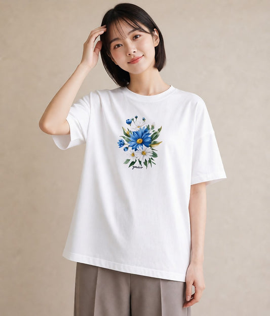 Tシャツ レディース マーガレット 花 花柄 イラスト 北欧風 女性 旅行用 白T