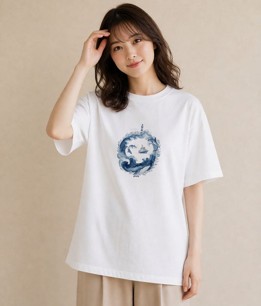 Tシャツ レディース 海 星空 宇宙 イラスト 線画 春コーデ 姉妹 白T