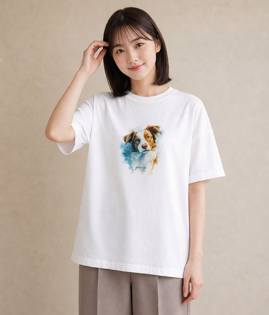 Tシャツ レディース ミックス犬 犬 いぬ イラスト 淡色 20代 カジュアルコーデ 白T