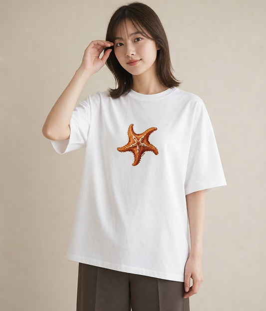 プリントTシャツ レディース ヒトデ 海の生き物 海 イラスト カフェコーデ 敬老の日 ホワイトデー 白T