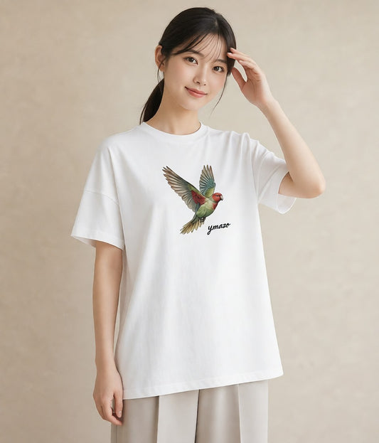 グラフィックTシャツ レディース インコ ペット 動物 イラスト きれいめカジュアル 社会人 女性 白T