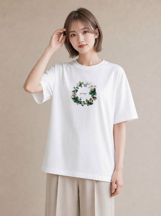 デザインTシャツ レディース 木の実 植物 ボタニカル イラスト 普段使い お出かけ 普段着 白T