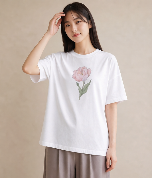 Tシャツ レディース 牡丹 花 花柄 イラスト シック 女子会 お揃い 白T
