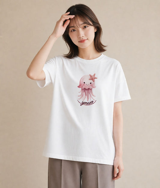 グラフィックTシャツ レディース タコ 海の生き物 海 イラスト 上品 買い物 夏コーデ 白T