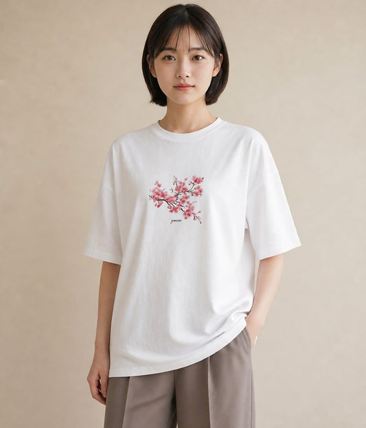 半袖Tシャツ レディース さくら 桜 サクラ 花 花柄 イラスト 韓国風 カジュアルコーデ 買い物 白T