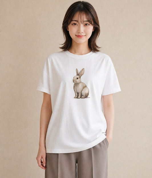 半袖Tシャツ レディース ネザーランドドワーフ ペット 動物 イラスト 手描き風 社会人 女性 白T