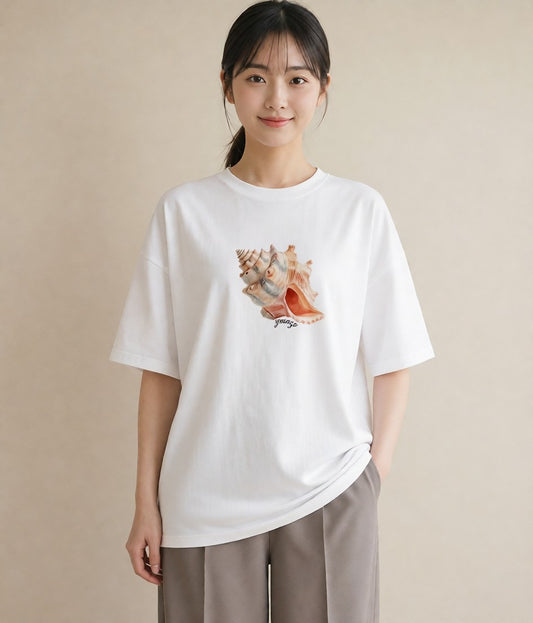 半袖Tシャツ レディース 貝 海の生き物 海 イラスト 普段使い カフェ巡り 白T