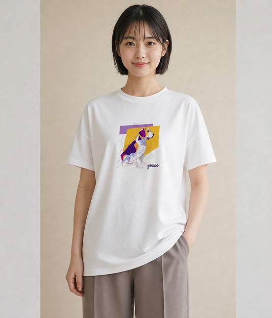 Tシャツ レディース ビーグル 犬 いぬ イラスト ガーリー お出かけ 普段着 白T