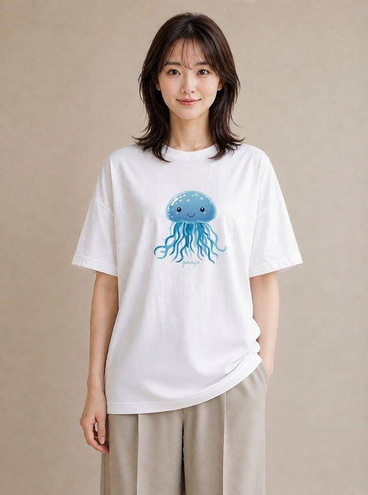 プリントTシャツ レディース くらげ クラゲ 海の生き物 海 イラスト ゆるコーデ 公園 ママ 白T