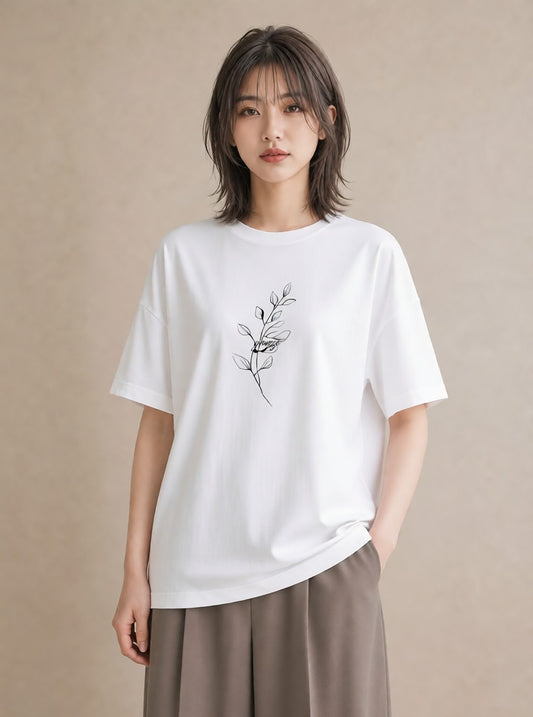 半袖Tシャツ レディース 小花 花 フラワー イラスト ポップ 週末コーデ 敬老の日 白T