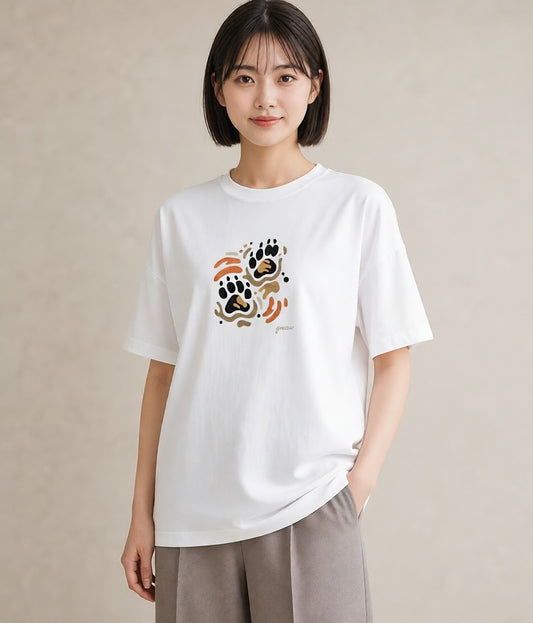 半袖Tシャツ レディース 肉球 猫 ねこ イラスト ガーリー 親子 20代 白T