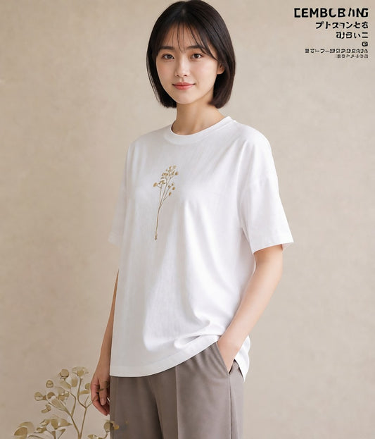 グラフィックTシャツ レディース カスミソウ かすみ草 花 花柄 イラスト ユニーク 買い物 夏コーデ 白T