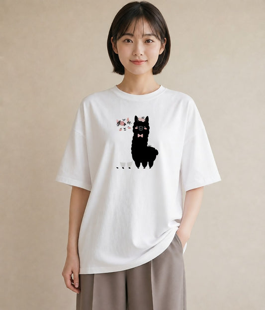 半袖Tシャツ レディース アルパカ 動物 アニマル イラスト 旅行コーデ ビーチ デイリーウェア 白T