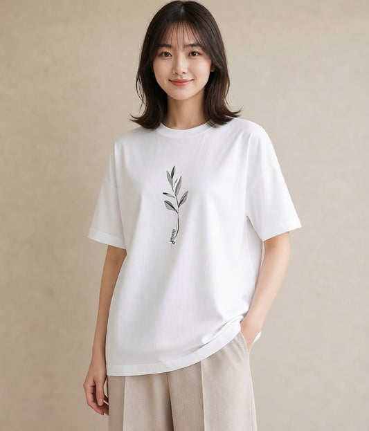 デザインTシャツ レディース 観葉植物 ボタニカル 植物 イラスト アート風 女性 旅行用 白T