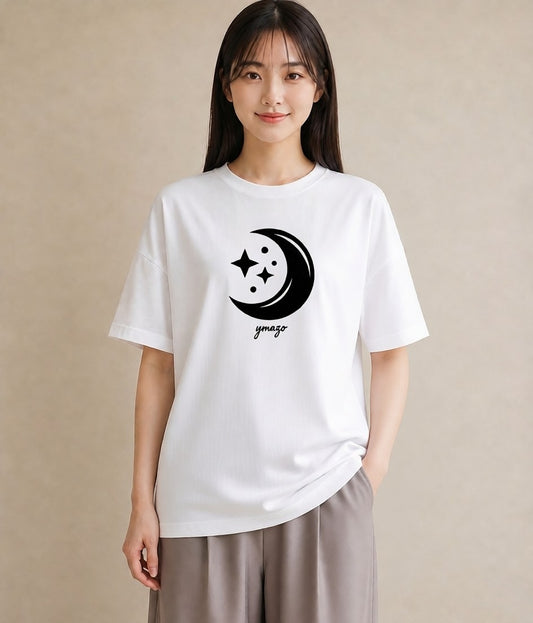 プリントTシャツ レディース 月と星 星空 ムーン イラスト 水彩風 お出かけ 普段着 白T