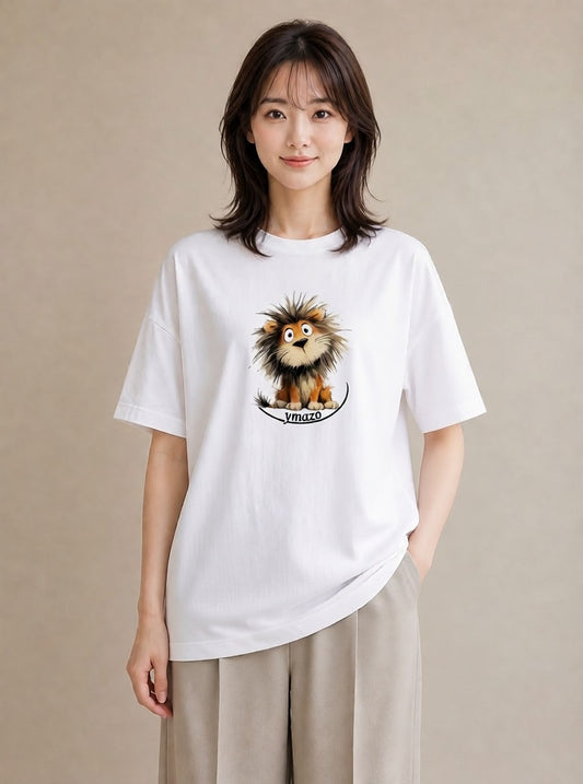 デザインTシャツ レディース ライオン 動物 アニマル イラスト レトロ ギフト 母の日 白T