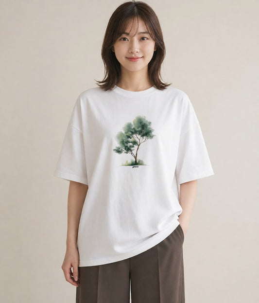 半袖Tシャツ レディース 雨上がりの小道 雨上がり 小道 ナチュラル アンティーク イラスト ゆるコーデ 通学 誕生日プレゼント 白T