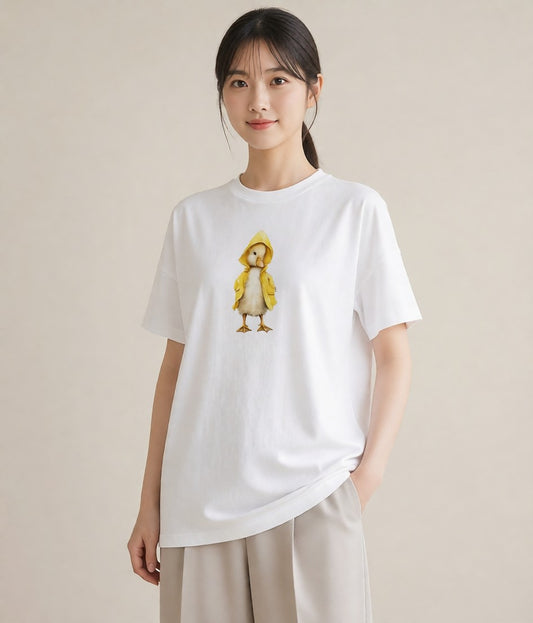 グラフィックTシャツ レディース アヒル 動物 アニマル イラスト 普段使い お揃い 親子 白T
