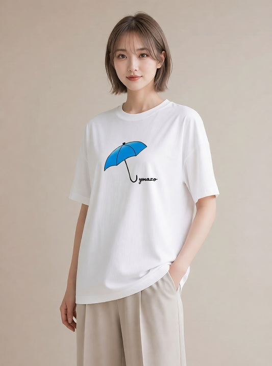 デザインTシャツ レディース 傘 水たまり 雨 ナチュラル アンティーク イラスト きれいめ 社会人 女性 白T