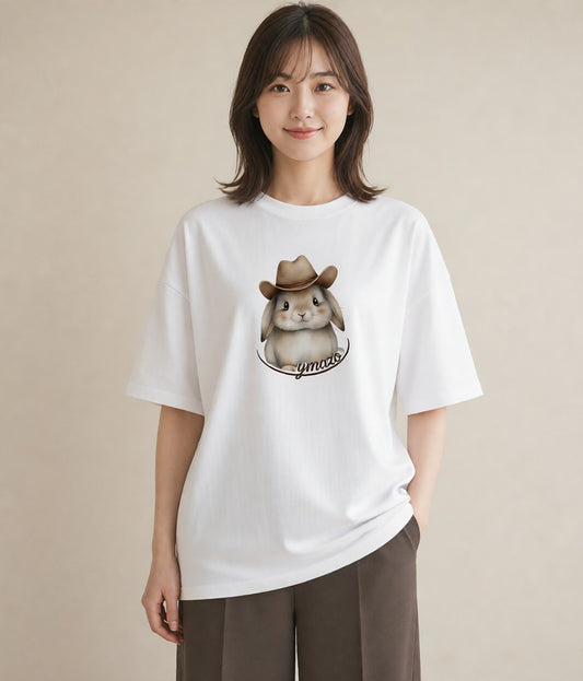 デザインTシャツ レディース ライオンラビット ペット 動物 イラスト ラフ 親子 20代 白T