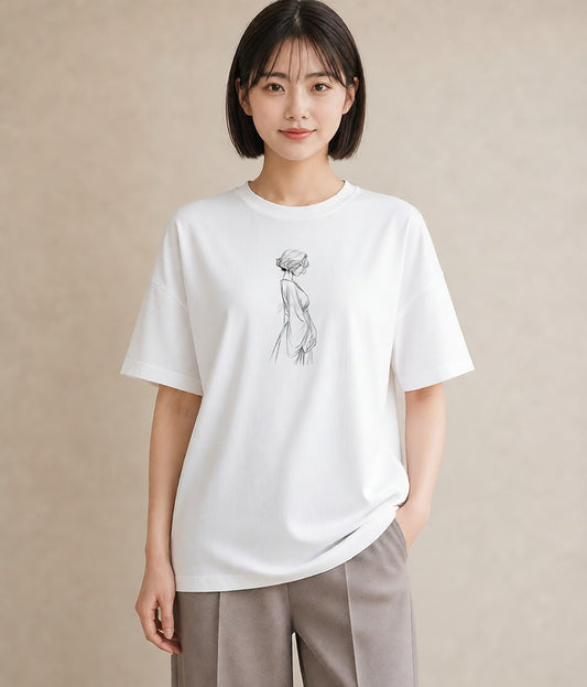 グラフィックTシャツ レディース 女の子 ガール 後ろ姿 イラスト 旅行コーデ 送別ギフト 通勤 白T