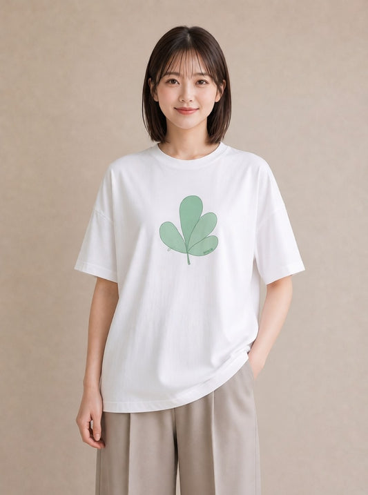 半袖Tシャツ レディース シダ 植物 ボタニカル イラスト ミニマル 公園 ママ 白T