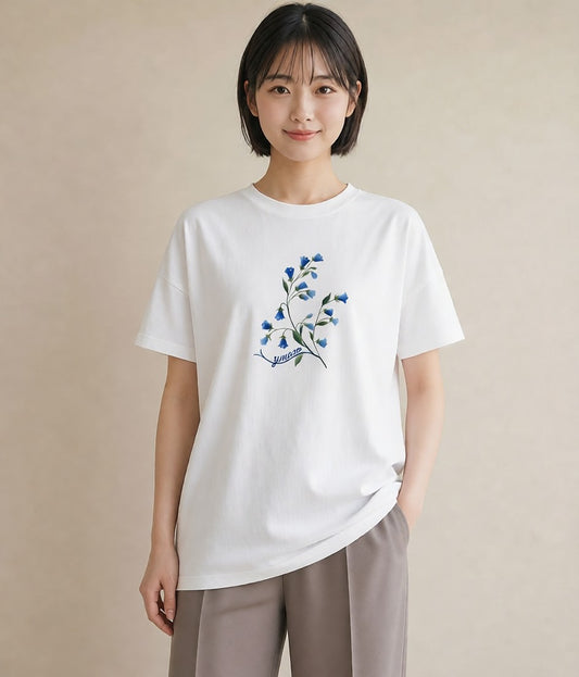 半袖Tシャツ レディース すずらん 花 花柄 イラスト シック ラフ レイヤード 白T
