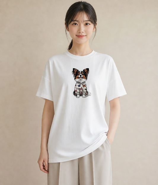 グラフィックTシャツ レディース パピヨン 犬 いぬ イラスト カジュアル 散歩 お出かけ 白T