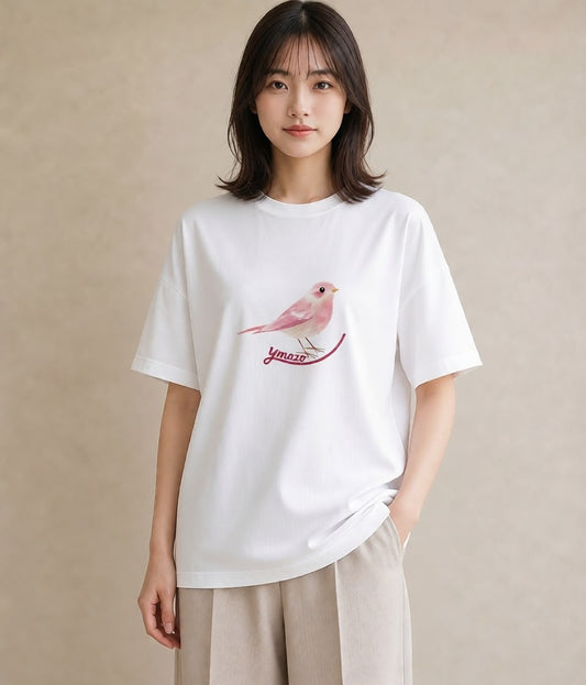 Tシャツ レディース 小鳥 ペット 動物 イラスト ガーリー ラフ レイヤード 白T