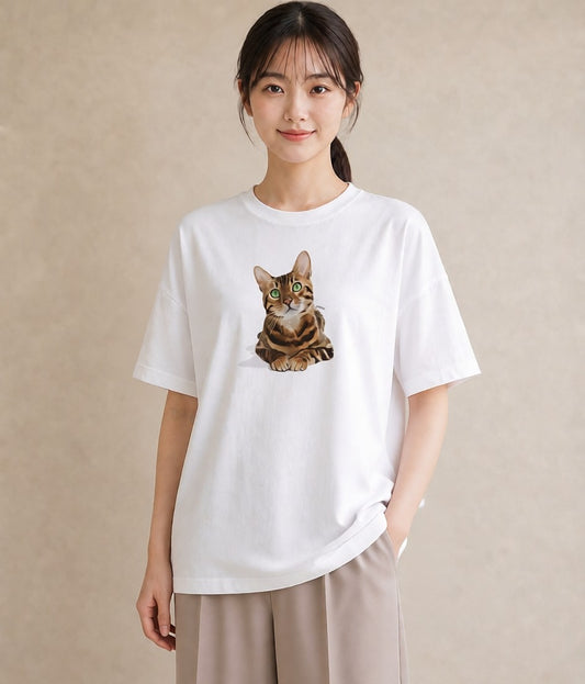 Tシャツ レディース サバトラ 猫 ねこ イラスト ラフ 旅行 母娘コーデ 白T
