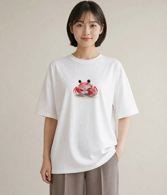グラフィックTシャツ レディース ヤドカリ 海の生き物 海 イラスト ミニマル 自分用 ルームウェア 白T