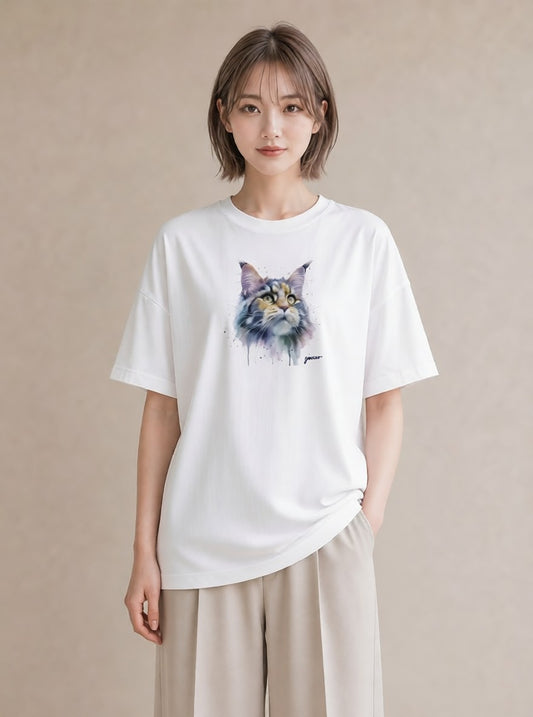 グラフィックTシャツ レディース 猫好き 猫 ねこ イラスト ミニマル お出かけ 普段着 白T
