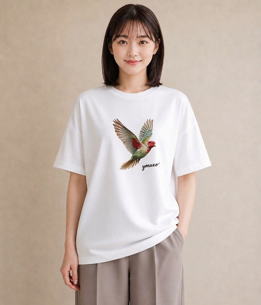 半袖Tシャツ レディース ボタンインコ ペット 動物 イラスト ニュアンス 秋コーデ おしゃれギフト 白T