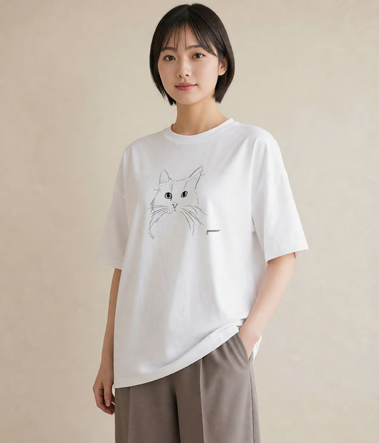 半袖Tシャツ レディース 猫 ねこ ネコ イラスト ナチュラル 春コーデ 姉妹 白T