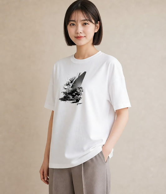 半袖Tシャツ レディース 雨上がりの小道 雨上がり 小道 ナチュラル アンティーク イラスト 北欧風 友達ギフト 部屋着 白T