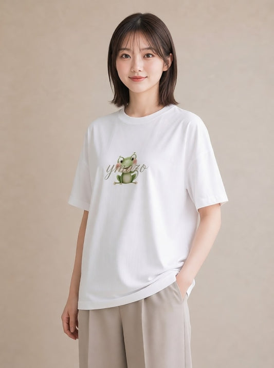 デザインTシャツ レディース アマガエル ペット 動物 イラスト 旅行コーデ お出かけ 普段着 白T
